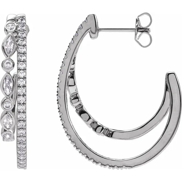 Marquise and Round Cut Diamond Hoop Earrings