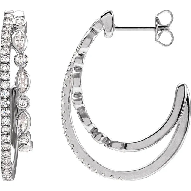 Marquise and Round Cut Diamond Hoop Earrings