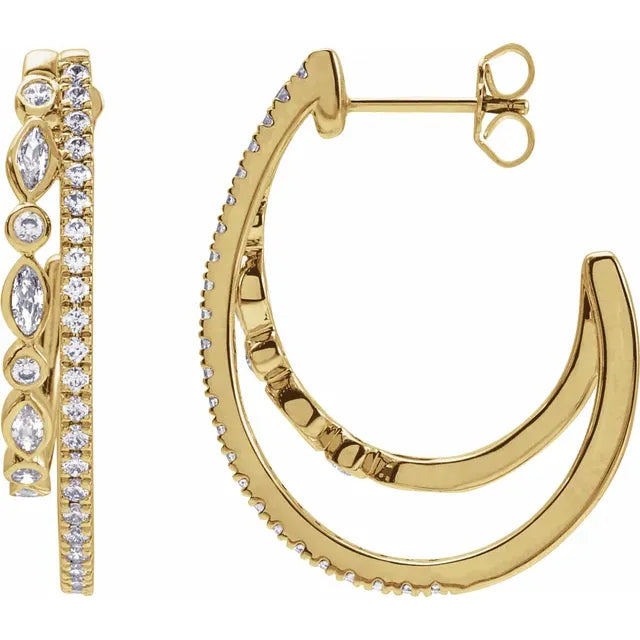 Marquise and Round Cut Diamond Hoop Earrings