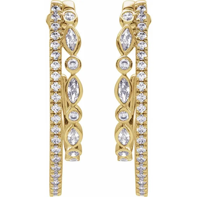 Marquise and Round Cut Diamond Hoop Earrings