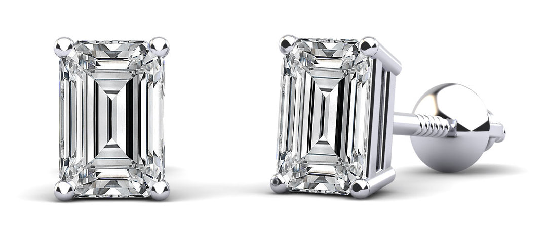 Emerald Cut  Diamond Stud Earrings