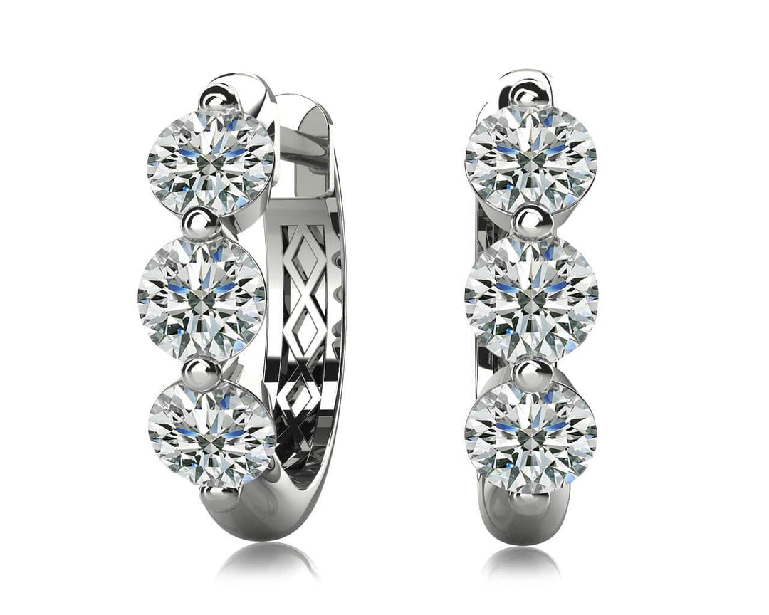 Three Stone Huggie Diamond Hoop Earrings