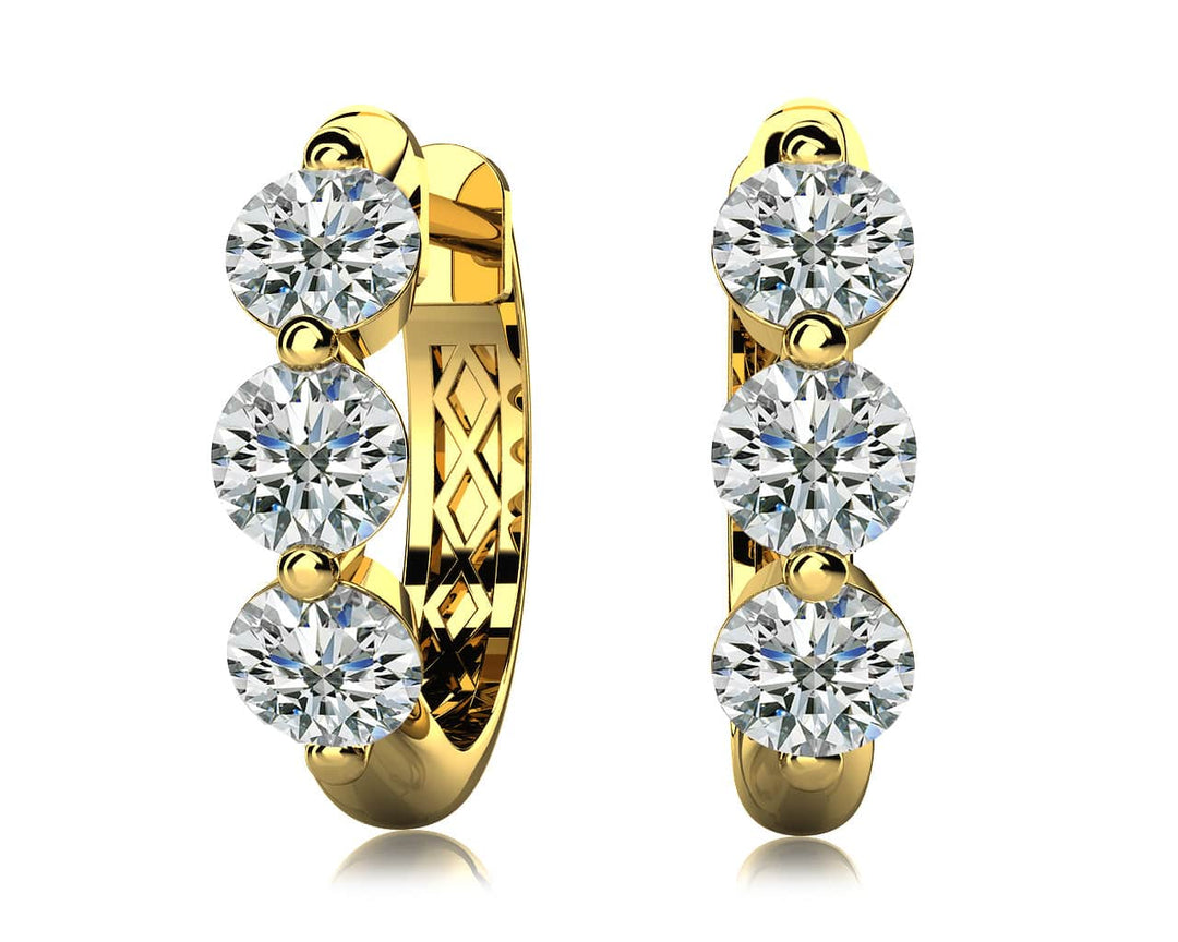 Three Stone Huggie Diamond Hoop Earrings