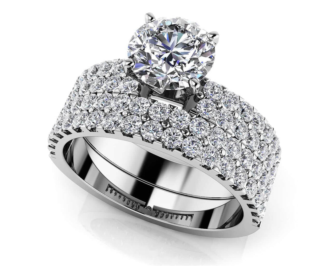 Round Double Row Diamond Wedding Ring Set