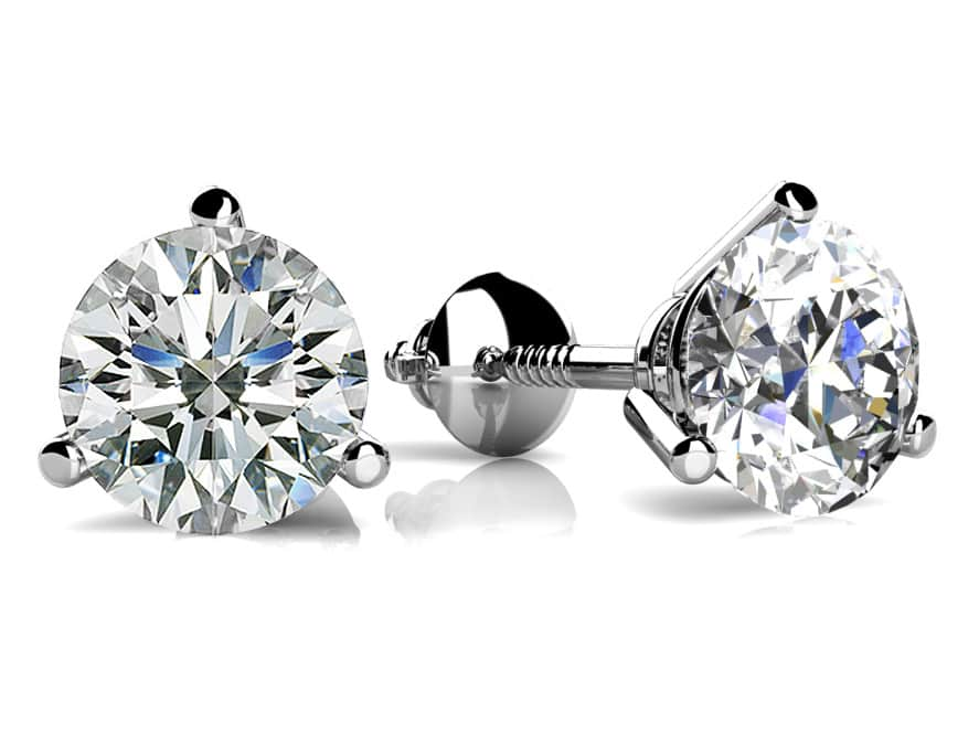 3 Prong Round Cut  Diamond Stud Earrings