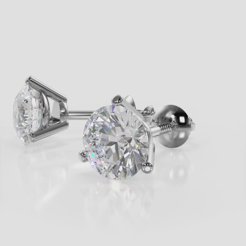 3 Prong Round Cut  Diamond Stud Earrings