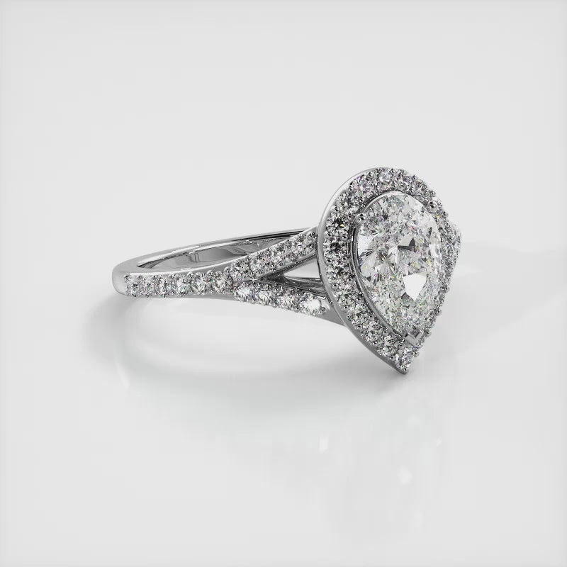 Pear Split Shank Halo Engagement Ring