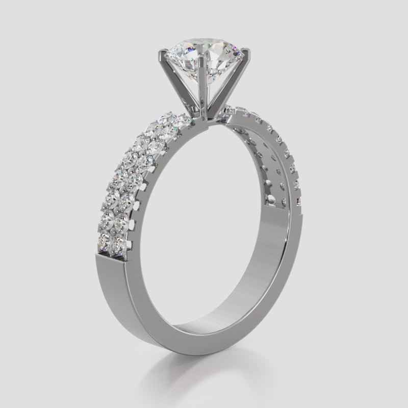 Round Double Row Diamond Wedding Ring Set