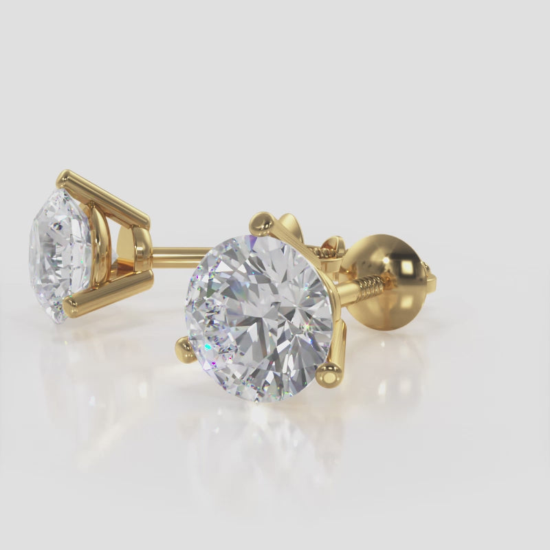 3 Prong Round Cut  Diamond Stud Earrings